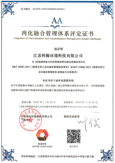 两化融合管理体系评定证书